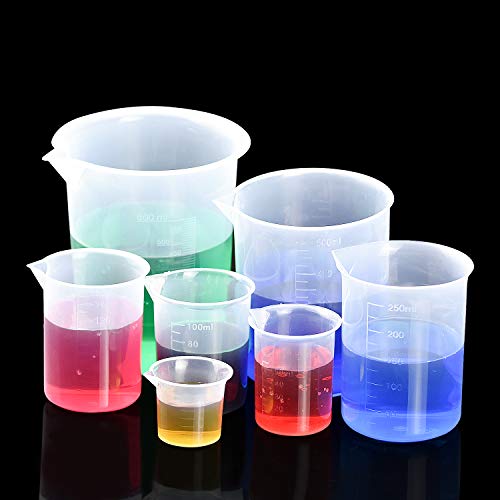 HENTEK 7 Piezas Vaso Graduado 50 ml 100 ml 150 ml 250 500 ml 600 ml Vasos dosificadores de plástico Transparente para Cocina y Laboratorio