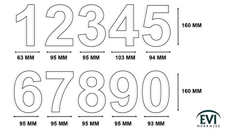 HERRAJES EVI Numero de Casa Exterior, Portal o Garaje, 16 cm , Acero Inoxidable AISI 304, Instalación Adhesiva (Numero 6), 160mm