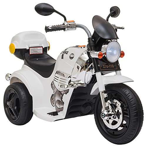 HOMCOM Moto Triciclo Eléctrico para Niños de +18 Meses Moto Eléctrica Infantil con 3 Ruedas Batería 6V con Botón de Música Bocina Luces y Maletero 87x46x54 cm Blanco