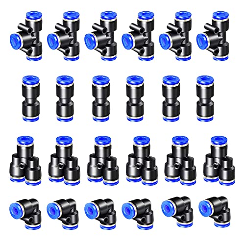 HUAZIZ 24 Pcs Conexiones Neumáticas Enchufe Rapido Neumatico Conectores Manguera Neumática Push Connector 4 Tipos(PY PU PE PV)Herramientas Neumáticas para la Conexión de Tuberías Aire (1/2 pulgada)