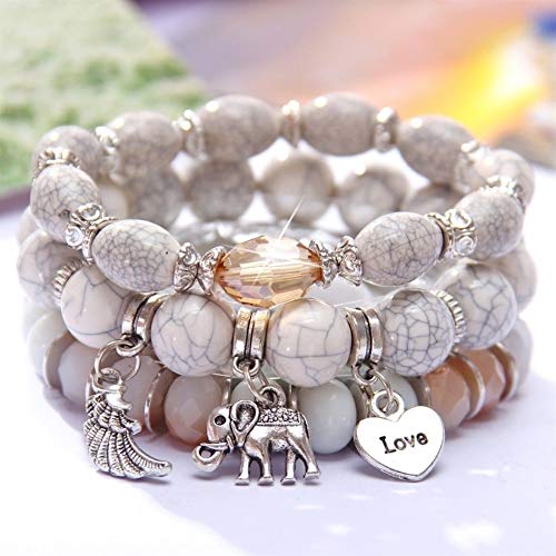 HZMM Pulsera de Cuentas Encantos Pulsera Pulsera Amor Colgante Elefante Nave Corazón Cadena De Joyería Pulsera Nuevo Diseño Pulsera De Cuentas Mujer (Metal Color : 1030)