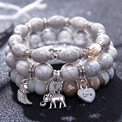 HZMM Pulsera de Cuentas Encantos Pulsera Pulsera Amor Colgante Elefante Nave Corazón Cadena De Joyería Pulsera Nuevo Diseño Pulsera De Cuentas Mujer (Metal Color : 1030)