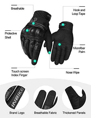 INBIKE Guantes con La Función De Pantalla Táctil para Moto, Guantes Moto Verano Transpirable para Hombre(IM801-Black,L)