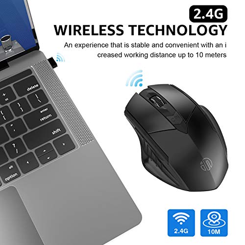 INPHIC - Ratón inalámbrico ergonómico Recargable de 2,4 G, con nanorreceptor USB para Ordenador portátil, de sobremesa, MacBook, 6 Teclas, Negro