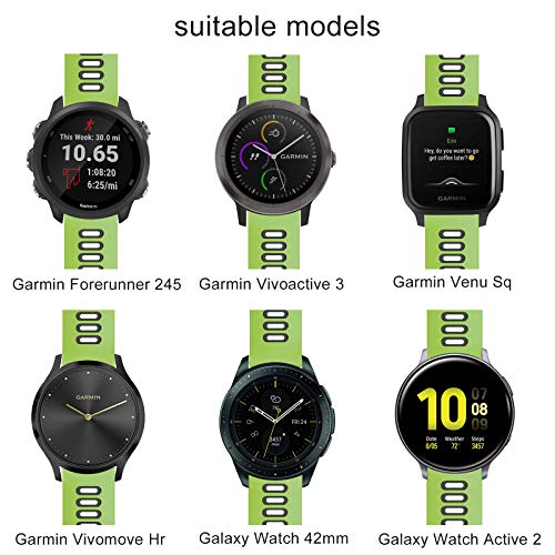 ISABAKE 20mm Correa Reloj Garmin de Silicona Suave para Galaxy Watch 42 mm/Garmin Vivoactive 3/Samsung Galaxy Active 2/Garmin Forerunner 245/245 Music/Vivomove HR/Forerunner 645/Forerunner 645 Music