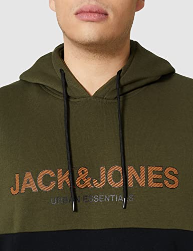 Jack & Jones Jjeurban Blocking Noos PS-Sudadera con Capucha, Forest Night/Detail:Hawaiian-Black Print, XXXL para Hombre