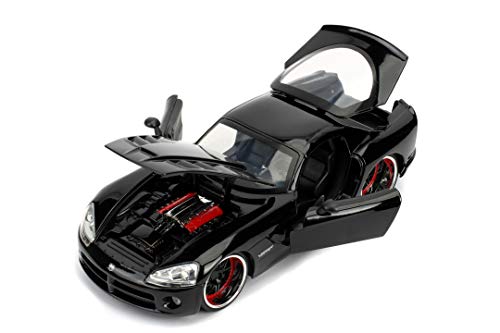 Jada Toys 253203057 Fast & Furious Letty's Dodge Viper SRT-10 - Coche Tuning a Escala 1:24 para Abrir Puertas, capó y Maletero, Rueda Libre, Negro Brillante