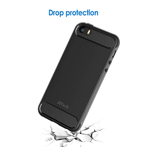 JETech Funda Compatible iPhone SE (2016 Modelo), iPhone 5s y iPhone 5, Carcasa con Shock-Absorción y Diseño de Fibra de Carbon, Negro