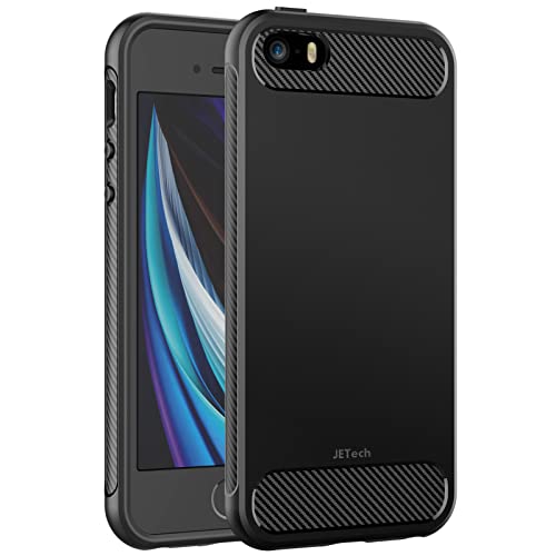 JETech Funda Compatible iPhone SE (2016 Modelo), iPhone 5s y iPhone 5, Carcasa con Shock-Absorción y Diseño de Fibra de Carbon, Negro