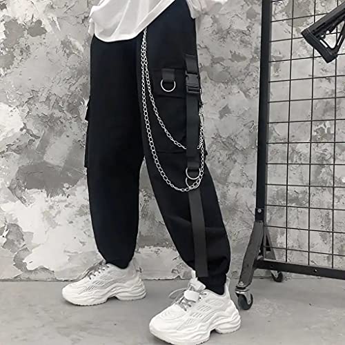 Kaibia Pantalones Cargo Hombres Cadenas Bolsillo Punk Pantalones de chándal Negros Pantalones góticos Harajuku Jogger Ropa de Mujer Hip-Hop Streetwear Techwear-S