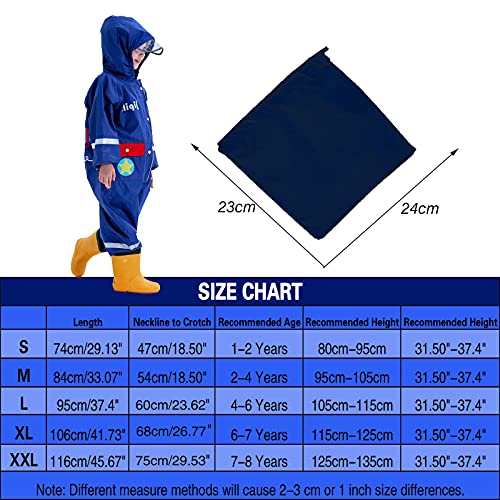 Keyck Chubasquero Impermeable Niño Niña Mono De Bolsillo Lluvia Reflectante Transpirable Encapuchado Reutilizable Chaqueta Lluvia Capucha Dibujos Avión Animados 7-8 años (Azul Marino)