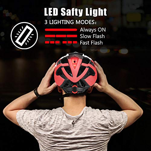 KINGLEAD Casco de Bicicleta Hombre Mujeres con Luz LED con Visera Desmontable para Carreras de Ciclismo Adultos Skateboarding Ajustable con Certificado CE para Montaña BMX Road KL-19