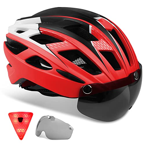 KINGLEAD Casco de Bicicleta Hombre Mujeres con Luz LED con Visera Desmontable para Carreras de Ciclismo Adultos Skateboarding Ajustable con Certificado CE para Montaña BMX Road KL-19