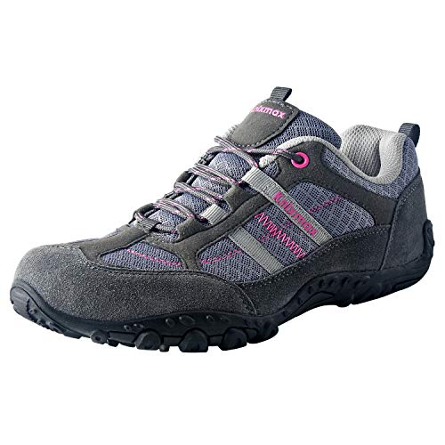 Knixmax Zapatillas de Senderismo para Mujer y Hombre Zapatillas de Montaña Trekking Trail Ligeros Cómodos y Transpirables Zapatillas Antideslizante de Deporte Gris 36EU