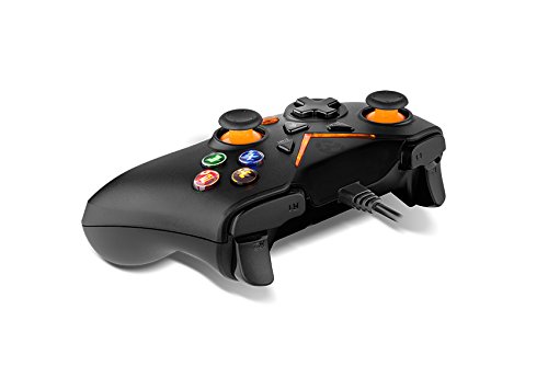 KROM KEY - Gamepad alámbrico, modos de juego X-input y Direct - input, joystick y gatillos analogicos, funcion turbo de disparo rapido, compatible con PC, Play station 3 y android 4,2, color negro