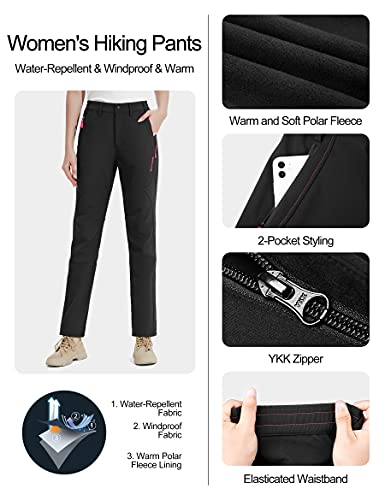 KUTOOK Pantalones de Trabajo Mujer Pantalon Running Softshell Invierno Pantalón Impermeable Montaña Trekking Senderismo Funcional Negro L