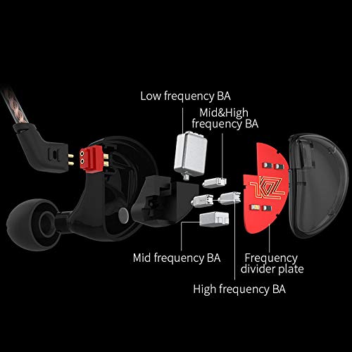 KZ AS10 Auriculares audífonos 5 equilibrado Armadure 5BA Auricular, auriculares driver con 2pin auriculares cable (Negro sin Mic)