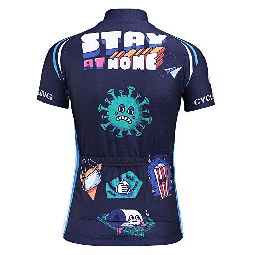 L PATTERN Maillot de Ciclismo para Niños Niñas Camiseta de Ciclismo Manga Corta Jersey de Bicicleta Transpirable Secado Rápido para Deportes al Aire Libre,Gérmenes (Jersey),12 años