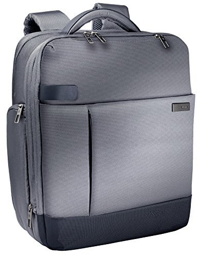 Leitz 60170084, Mochila ligera y expandible para ordenador portátil de 15,6" Smart Traveller, Poliéster/Piel, Plata