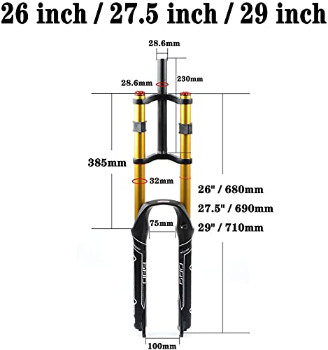 LILIXINGSH Horquilla de Bicicleta MTB Forks Tenedor de Bicicletas Mountain Bike Suspension Fork MTB 26/27.5/29 Pulgadas, Viaje 130 mm Doble Hombro Doble Rappel Rappelling Amortiguador Amortiguador