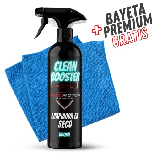 Limpiador y Abrillantador Coche en Seco Cera Líquida Rápida de Carnauba para Limpieza Sin Agua Exterior Sin Arañazos Abrillantador de Carrocería Moto ​Uso Fácil BassMotor - Clean Booster 500ml