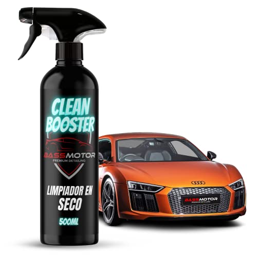 Limpiador y Abrillantador Coche en Seco Cera Líquida Rápida de Carnauba para Limpieza Sin Agua Exterior Sin Arañazos Abrillantador de Carrocería Moto ​Uso Fácil BassMotor - Clean Booster 500ml