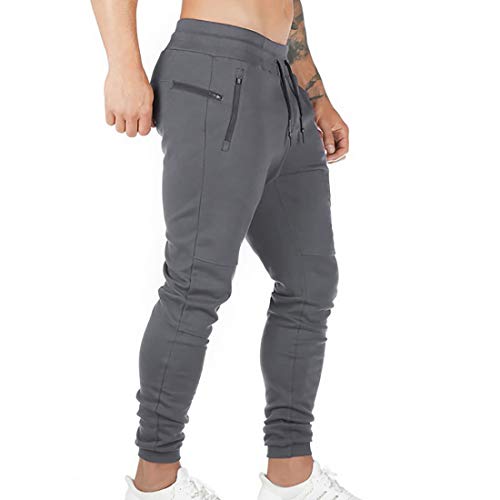 Litthing Pantalones Deportivos Hombre Pantalones Jogger Deportivo Entrenamiento Fitness Pantalones Casual Deporte Slim Fit Cintura Elástica Ajustable (Gris, M)