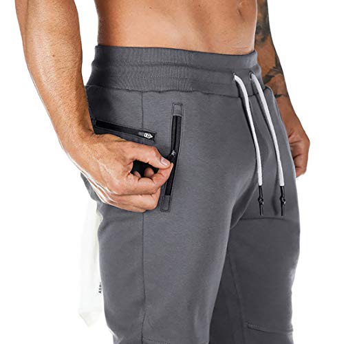 Litthing Pantalones Deportivos Hombre Pantalones Jogger Deportivo Entrenamiento Fitness Pantalones Casual Deporte Slim Fit Cintura Elástica Ajustable (Gris, XL)