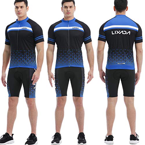 Lixada Maillot Ciclismo Hombre Transpirable Secado Rápido de Manga Corta y Pantalones Cortos Acolchados para MTB Ciclismo de Carretera