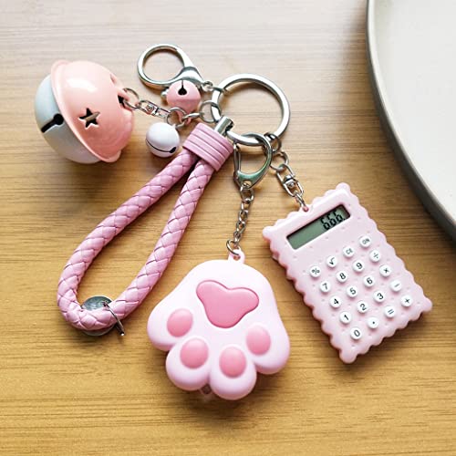 Llavero Rosa Mujer Mini Calculadora Llavero Colgante Historieta Mivow Linterna Linterna Linda Coche Llavero Anillo Bolsa Colgante (Color : Pink, Size : F)