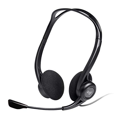 Logitech 960 Auriculares con Cable, Sonido Estéreo con Micrófono con Supresión de Ruido, USB, Peso Ligero, Controles Integrados en el Cable, PC/Mac/Portátil , Negro