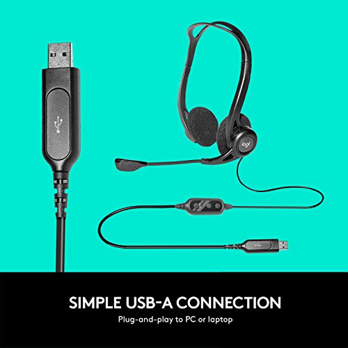 Logitech 960 Auriculares con Cable, Sonido Estéreo con Micrófono con Supresión de Ruido, USB, Peso Ligero, Controles Integrados en el Cable, PC/Mac/Portátil , Negro