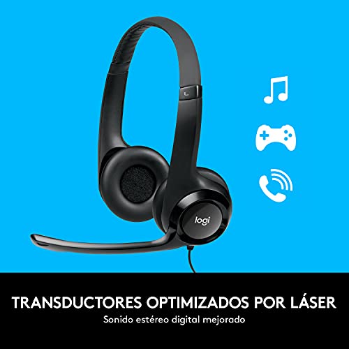 Logitech H390 Auriculares con Cable, Sonido Estéreo y Micrófono USB con Supresión de Ruido, Controles Integrados en el Cable, PC/Mac/Portátil/Chromebook - Negro