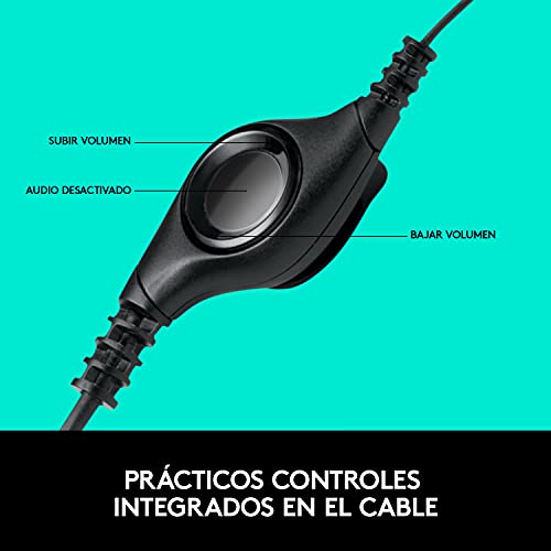 Logitech H390 Auriculares con Cable, Sonido Estéreo y Micrófono USB con Supresión de Ruido, Controles Integrados en el Cable, PC/Mac/Portátil/Chromebook - Negro