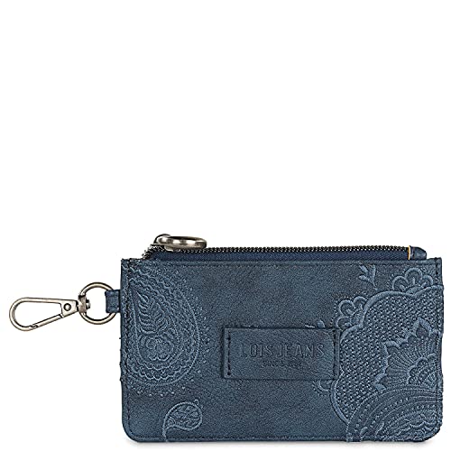 Lois - Monedero de Mujer. Cartera de Piel Sintética. Bordado Cachemir Etnico. Pequeño Cómodo, Tarjetero Trasero con Trebilla. 302602, Color Marino