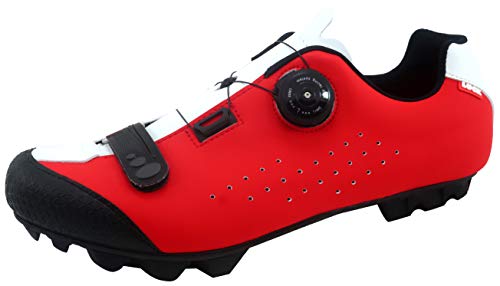 LUCK Zapatilla de Ciclismo MTB ÍCARO con Suela de Carbono y Sistema rotativo de precisión acompañada de un Velcro. (47 EU, Rojo)