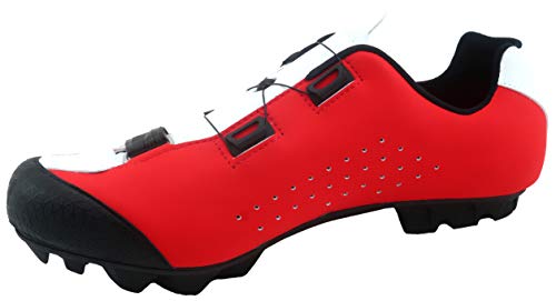 LUCK Zapatilla de Ciclismo MTB ÍCARO con Suela de Carbono y Sistema rotativo de precisión acompañada de un Velcro. (47 EU, Rojo)