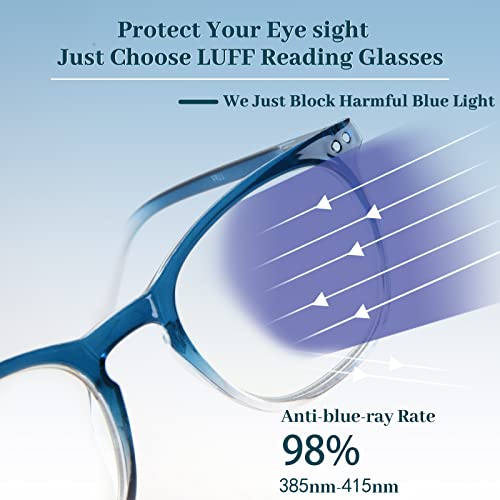 LUFF Anti Luz Azul Gafas de Lectura Hombre Mujer - Moda Claro Gafas de Computadora Ligeras Para Elegante Optics Presbyopic Filtro Antideslumbrante con Bisagra de Resorte Duradero 4PACK