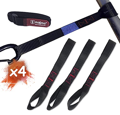 MAGMA 4 Cinchas de Amarre pequeñas | Correas con 2 gazas| 1000 Kgf/unidad | 45cm de Largo | 25mm de Ancho | EN-12195-2 | Negro | cincho para Moto | Soft Loops para Portabicicletas, Remolque, Quad, ATV