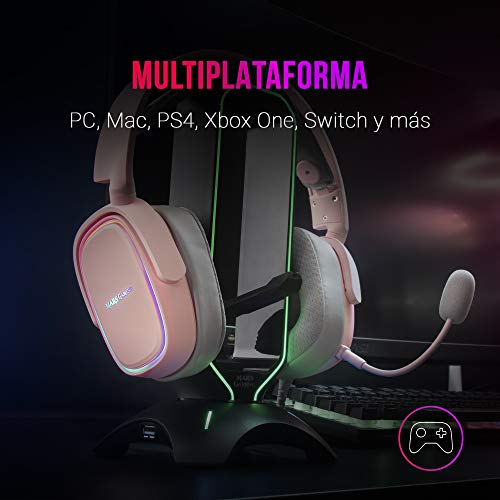 Mars Gaming MHAXP Rosa, Auriculares RGB multiplataforma, Micro extraíble, 53mm HiFi