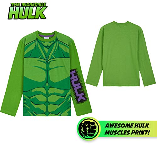 Marvel Pijama Niño, Pijama Niño Invierno El Increible Hulk, Conjunto 2 Piezas Camiseta Manga Larga y Pantalon, Regalos para Niños Edad 18 Meses-14 Años (Multi, 5-6 Años)