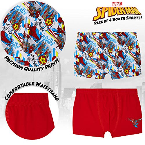 Marvel Spiderman Boxer Niño, Pack de 4 Calzoncillos Niño Transpirables, Ropa Niño Interior de Algodon, Regalos para Niños Edad 2-14 Años (Multi, 7-8 años)