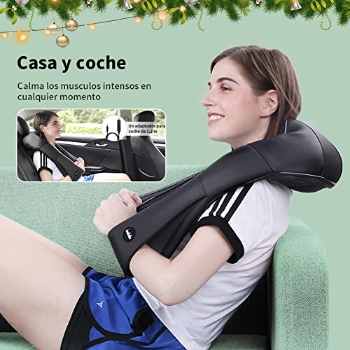 Masajeador eléctrico de hombro, rotación 4D, masaje para cuello, espalda y cuello, con función de calor para casa, oficina o coche