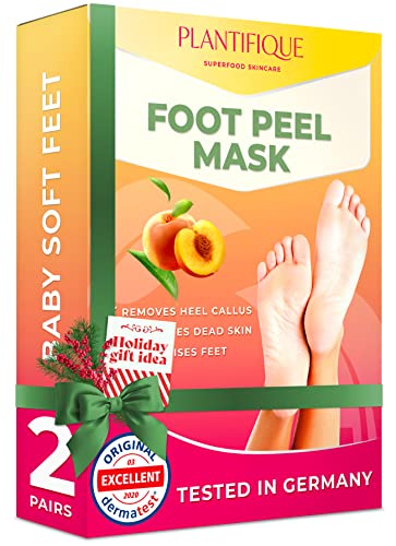 Mascarilla Exfoliante Pies de melocotón probada dermatológicamente - calcetines exfoliantes de pies para callos y peeling pies de Plantifique - Eficaz para callos, piel muerta y seca - 2 pares