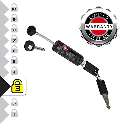 Master Lock 4718EURDBLK Candado para equipaje aprobado por la TSA con varilla o cable de cierre extraíble, Negro, 4.2 x 1.5 x 1.5 cm