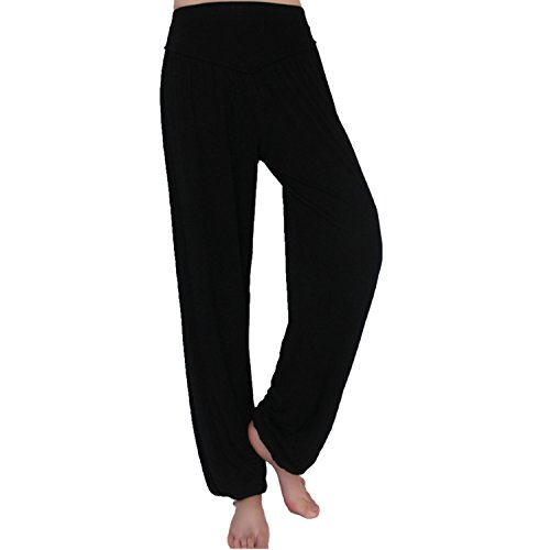 MEISHINE® Pantalones de harén elásticos para mujer, ideales para deportes, yoga, danza, footing y danza., Negro , XXXL