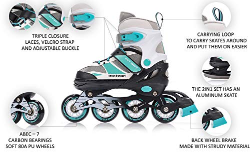 meteor Patines Línea Ajustables para Niños Jouvenes y Adolescentes Mujer y Hombre Patines de Linea con ABEC7 - Forro Interior - Tamaño Ajustable (M(34-37), Invert 2 EN 1 Blue/Pink)