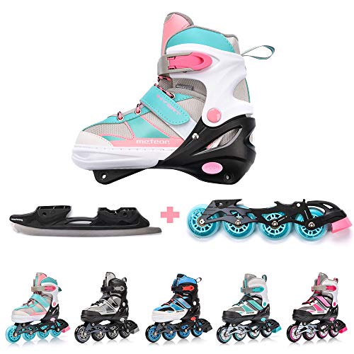 meteor Patines Línea Ajustables para Niños Jouvenes y Adolescentes Mujer y Hombre Patines de Linea con ABEC7 - Forro Interior - Tamaño Ajustable (M(34-37), Invert 2 EN 1 Blue/Pink)