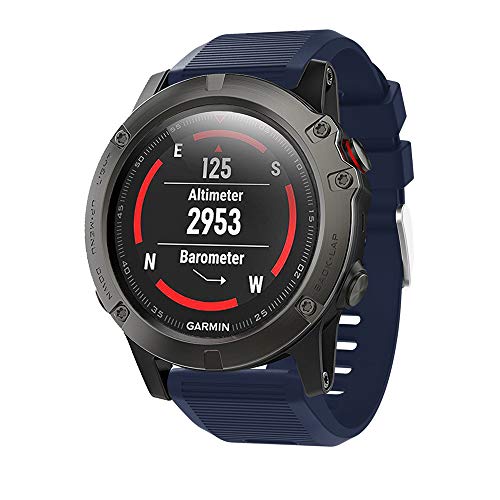 METEQI Correa de repuesto Compatible con Garmin Fenix 5X, Correa de reloj de silicona suave de 26 mm de ancho y ajuste rápido para Garmin Fenix 5X/Fenix 5X Plus/Fenix 3/Fenix 3 HR (Azul medianoche)