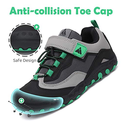 Mishansha Zapatos de Bambas Niños Zapatillas de Senderismo Niñas Zapatillas de Deporte Trekking Montaña Transpirable Antideslizante Ligero Sneakers Negro/Verde 31 EU